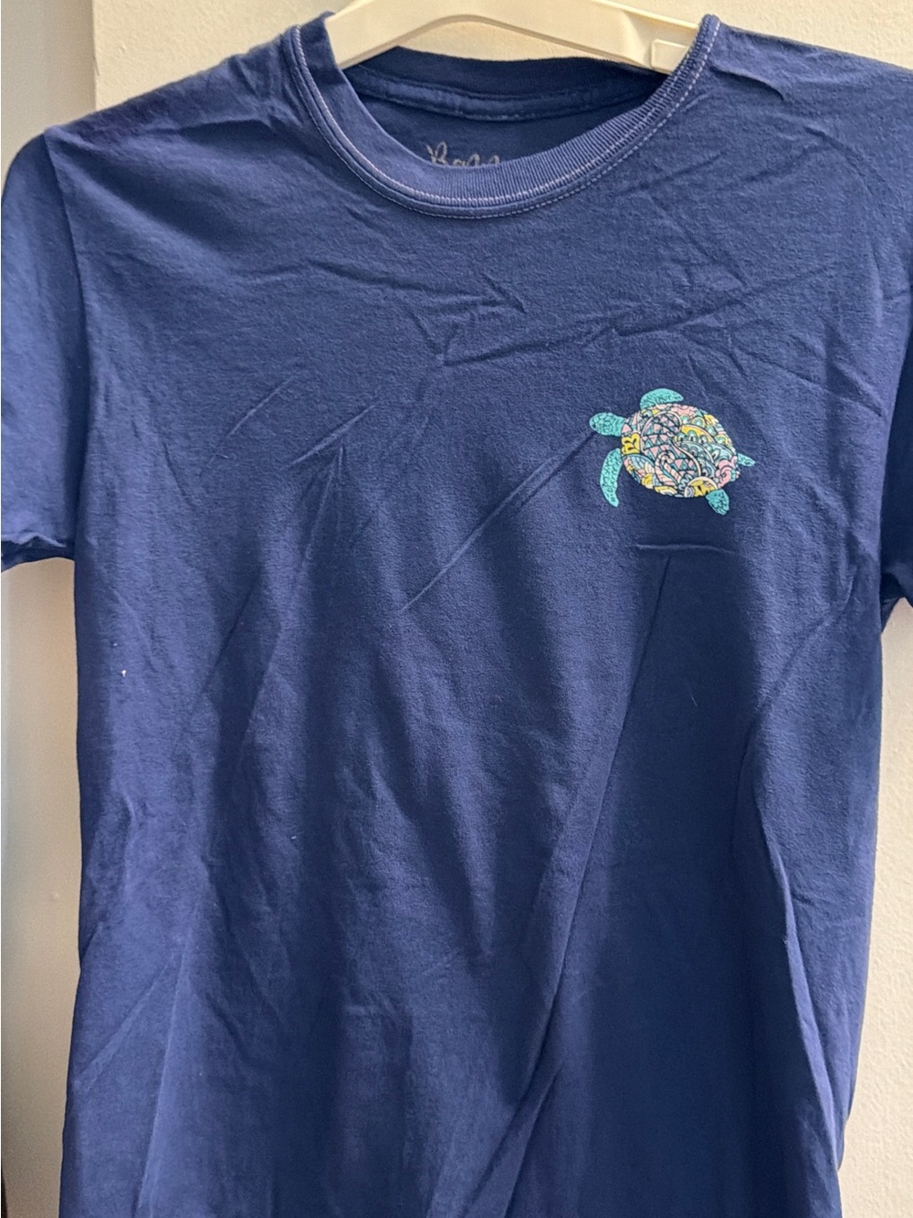 Elle Navy Blue T-Shirt with Multicolor Turtle Motif